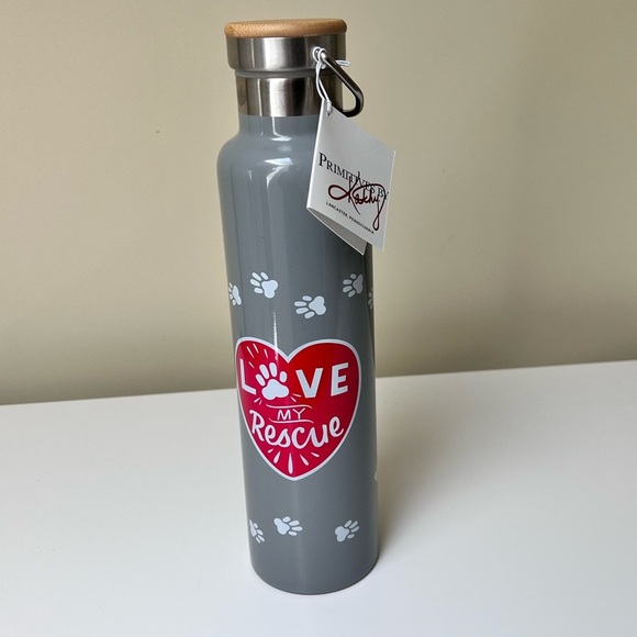 Love My Rescue insulated water bottle. Screw-on cap with wooden detail. - Picture 2 of 6